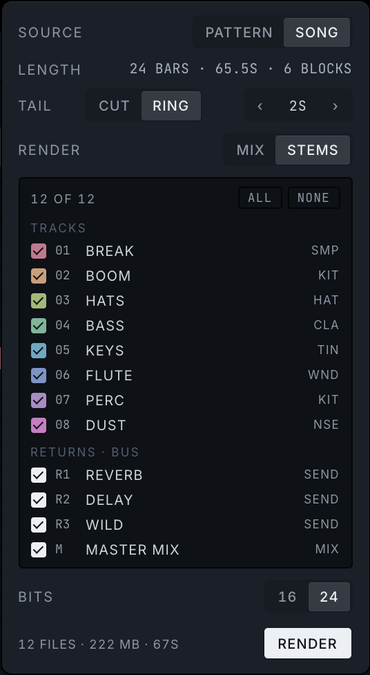 The WAV dialog with STEMS on